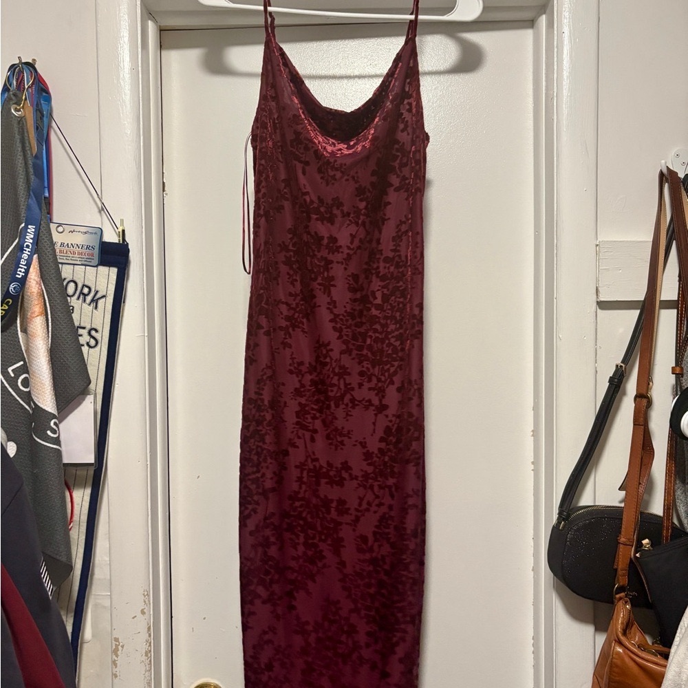 Altar’d State Floral Burgundy Burnout Midi Dress